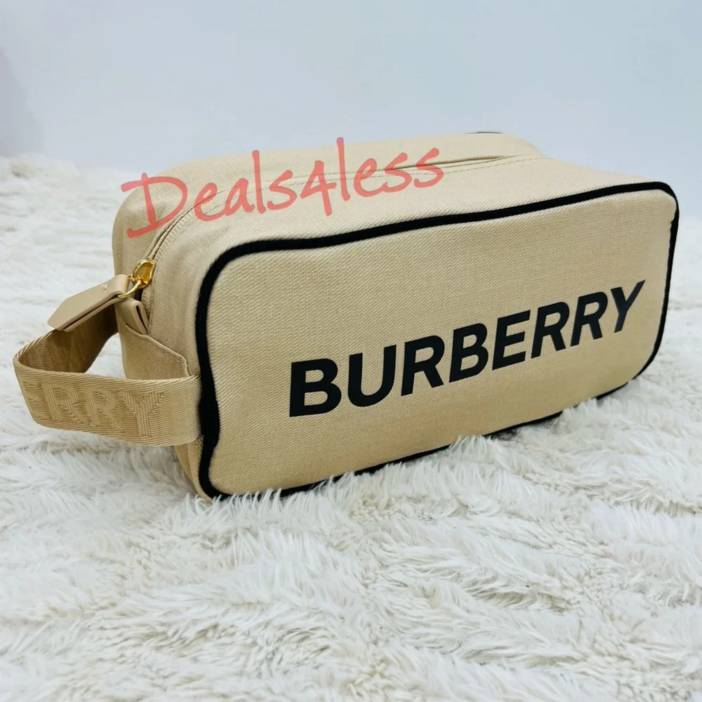 Burberry Bag Pouch Case Cosmetics Toiletry Travel Logo Handle Zippered New